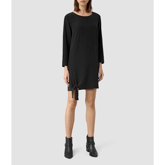 AllSaints Black Neely Silk Dress Size 2 - Picture 1 of 12